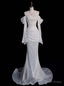 White Mermaid Sequins Long Sleeve Pleats Wedding Dresses