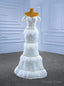 White Mermaid Sequins Off the Shoulder Pearls Feather Wedding Dresses