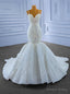 White Mermaid Sequins Spaghetti Straps Pearls Wedding Dresses