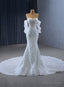 White Mermaid Sequins Strapless Wedding Dresses With Train
