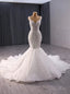 White Mermaid Straps Beading Prom Dresses
