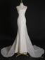 White Mermaid Straps Pearls Wedding Dresses