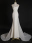White Mermaid Straps Pearls Wedding Dress