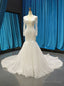 White Mermaid Tulle Appliques Deep V Neck Long Sleeve Backless Wedding Dresses