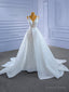 White Mermaid Tulle Beading Pearls V Neck Wedding Dresses With Detachable Train