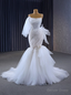 White Mermaid Tulle Pleats Beading Wedding Dresses