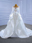 White Mermaid Tulle Sequins Long Sleeve Wedding Dresses With Detachable Train