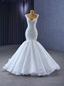 White Mermaid Tulle Strap Wedding Dresses