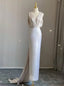 White Mermaid V Neck Backless Pleats Wedding Dresses