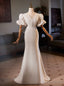 White Mermaid V Neck Short Sleeve Wedding Dresses