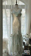 White Mint Green Romantic Fashion Elegant Delicate Beaded Lace Spaghetti Straps Long Tulle Chiffon Ruffle Ball Gowns Prom Gowns Prom Dresses