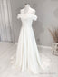 White Off Shoulder Flowers Long Wedding Dress, White Beach Wedding Dresses