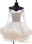White Off Shoulder Short Organza With Lace Top Graduation Dress, Short Wedding Prom Dresses