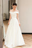 White Off Shoulder Simple Satin Wedding Prom Dress, White Long Prom Dresses