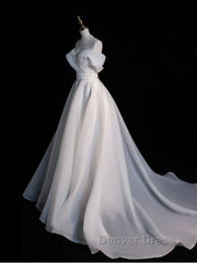 White Organza Long Prom Dresses, White Long Evening Dresses