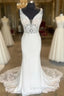 White Plunge V Strapless Lace Mermaid Long Bridal Gown Wedding Dresses