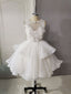 White Round Neck Tulle Lace Short Prom Dress, Puffy White Lace Homecoming Dresses