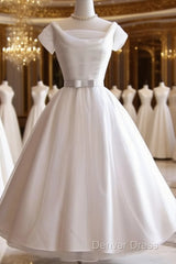 White Round Neck Tulle Retro Short Prom Dresses, Bridesmaid Dresses