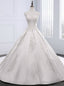 White Satin Appliques Pearls High Neck With Train Wedding Dresses
