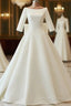 White Satin Backless 3/4 Sleeve Wedding Dresses Party Prom Dresses