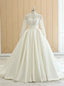 White Satin High Neck Long Sleeve Wedding Dress With Button