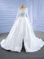 White Satin Lace Long Sleeve Beading Wedding Dresses