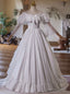 White Satin Lace Long Sleeve Tiers Wedding Dresses