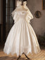 White Satin Lace Off the Shoulder Puff Sleeve Wedding Dresses