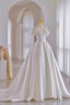 White Satin Long A Line Ball Gowns, Off the Shoulder Wedding Gowns