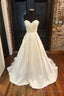 White Satin Long A Line Prom Dress, White Sweetheart Neck Prom Dresses