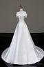 White Satin Long Prom Dress, Off the Shoulder A Line Prom Dresses