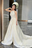 White Satin Long Prom Dress With Slit, Elegant A-Line Backless Evening Party Dress