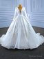White Satin Long Sleeve Appliques Appliques Wedding Dress