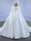 White Satin Long Sleeve Backless Wedding Dresses
