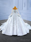 White Satin Long Sleeve Beading Sequins Wedding Dresses
