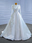 White Satin Long Sleeve High Neck Beading Wedding Dresses