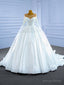 White Satin Long Sleeve Pearls Illusion Neck Wedding Dresses
