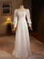 White Satin Long Sleeve Square Neck Pleats Wedding Dresses