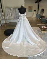 White Satin Off-The-Shoulder Appliques Long Wedding Dress Beautiful