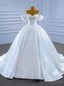 White Satin Off the Shoulder Pearls Beading Wedding Dresses