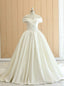 White Satin Off The Shoulder Pleats Wedding Dresses With Train
