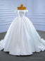 White Satin Off the Shoulder Pleats Wedding Dresses