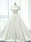 White Satin Off The Shoulder Pleats With Train Wedding Dresses