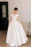 White Satin Off the Shoulder Prom Dress, A Line Floor Length Prom Dresses