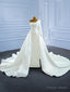White Satin One Shoulder Pearls Wedding Dresses