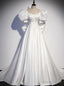 White Satin Puff Sleeve Wedding Dresses With Bow