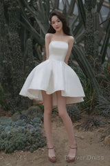 White Satin Short A-Line Prom Dress Homecoming Dress