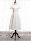 White Satin Short Sleeve Lace Back Short Prom Dresses