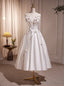 White Satin Spaghetti Straps Beading Wedding Dresses