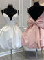 White Satin Spaghetti Straps Bow Homecoming Dresses